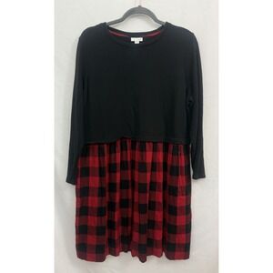J. Jill Black Red Buffalo Plaid Dress Long Sleeve Pockets Women Size LP Petite